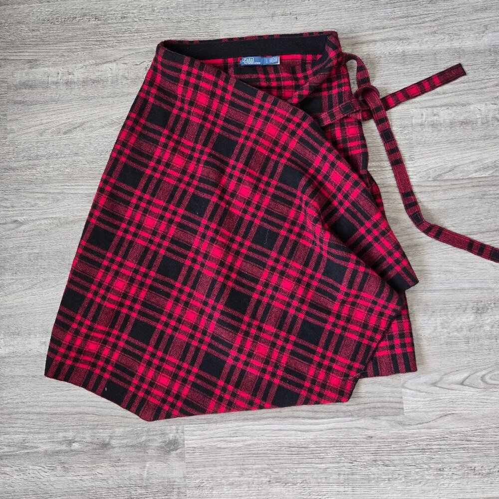 Plaid Wrap Sweater Skirt Polo Ralph Lauren size L